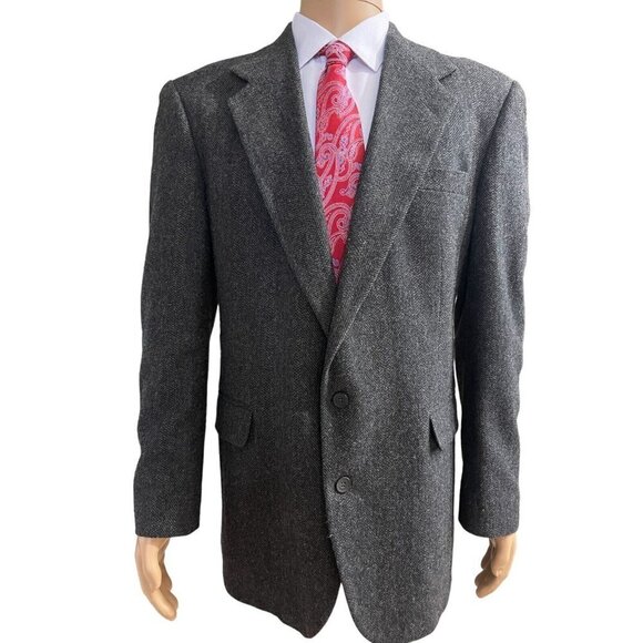 Haggar Men's Blazer Jacket 44L Charcoal Gray Wool Herringbone Made in USA - Picture 6 of 15